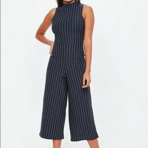 Missguided Navy Pinstripe Jumpsuit